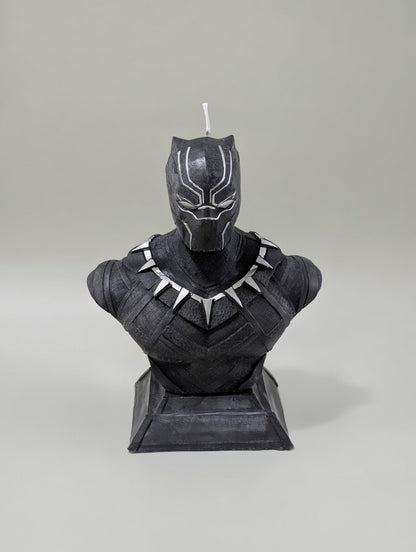 Black Panther bust candle on a gray background