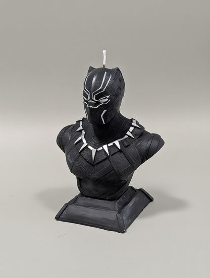 Black Panther bust candle on a gray background
