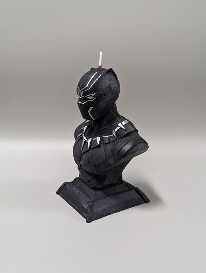 Black Panther bust candle on a gray background