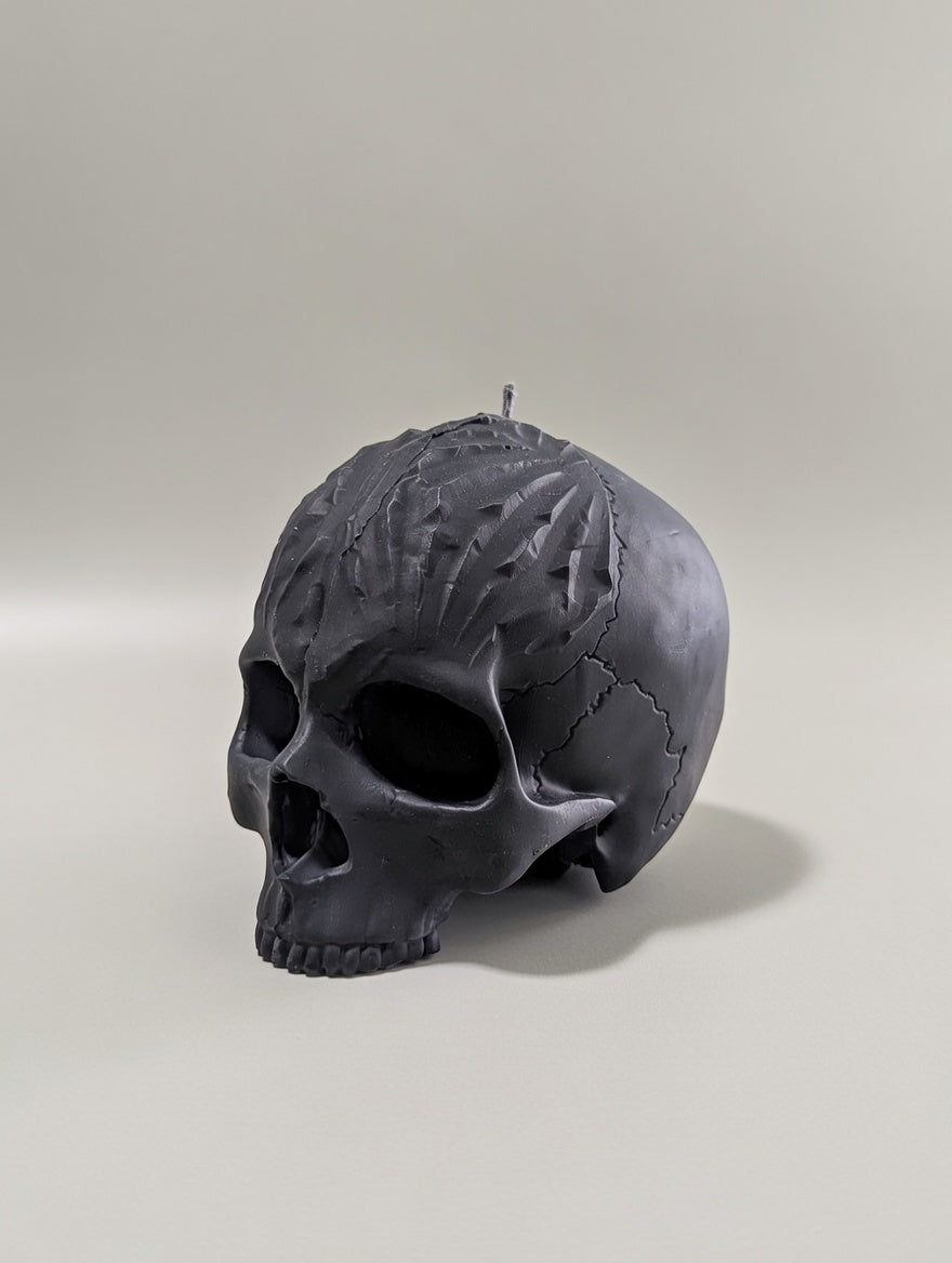 Black skull on a light grey background