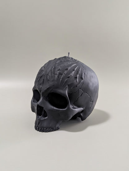 Black skull on a light grey background