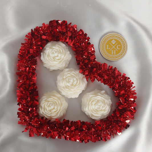 4 Peony Flower Candle in a red heart wreath
